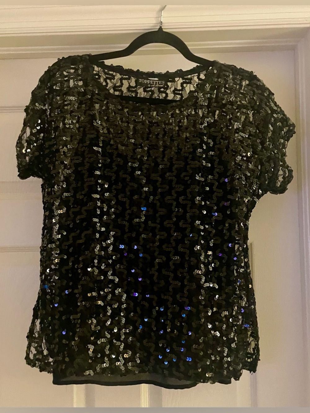 Toppettes by A. Brod Glamorous Short Sleeve Black Top w/Sequins